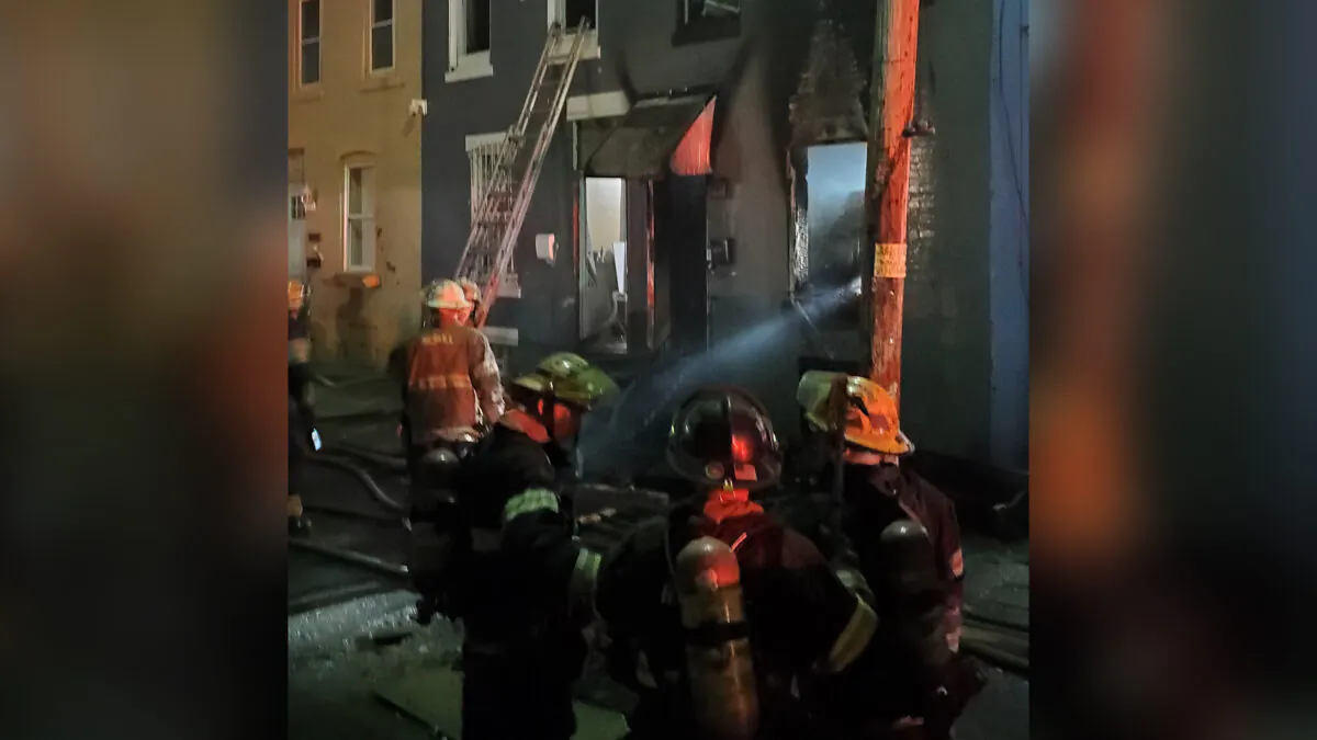 The Philadelphia Fire Department responds to a fire in the Kensington neighborhood of Philadelphia in the early morning of April 24, 2022. (Courtesy of Philadelphia Fire Department)