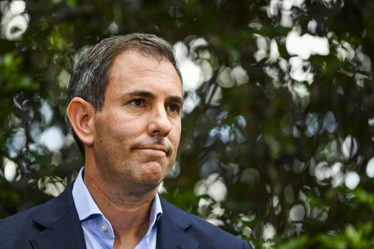 Shadow Treasurer Jim Chalmers speaks to the media during a press conference on day eight of the 2022 federal election campaign, in Brisbane, Australia, on April 18, 2022. (AAP Image/Lukas Coch)