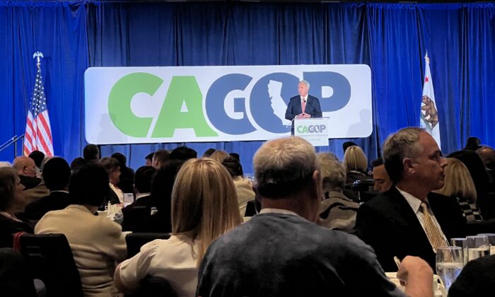 House Minority Leader Kevin McCarthy (R-Calif.) speaks at the California Republican Party Convention in Anaheim, Calif., on April 23, 2022. (Brad Jones/The Epoch Times)