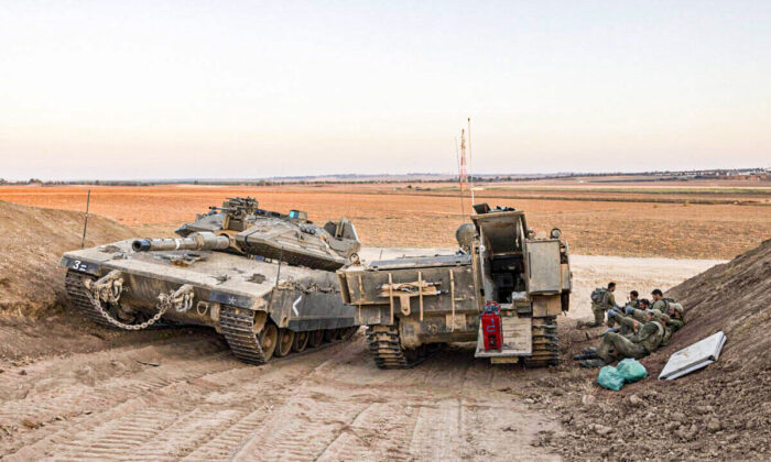 Israeli soldiers are positioned near the Israel-Gaza border, on Aug. 16, 2021. (Tsafrir Abayov/AP Photo)