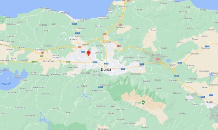 A map showing the location of Baglarbasi neighborhood in Bursa Province, Turkey. (Google Maps/Screenshot via The Epoch Times)