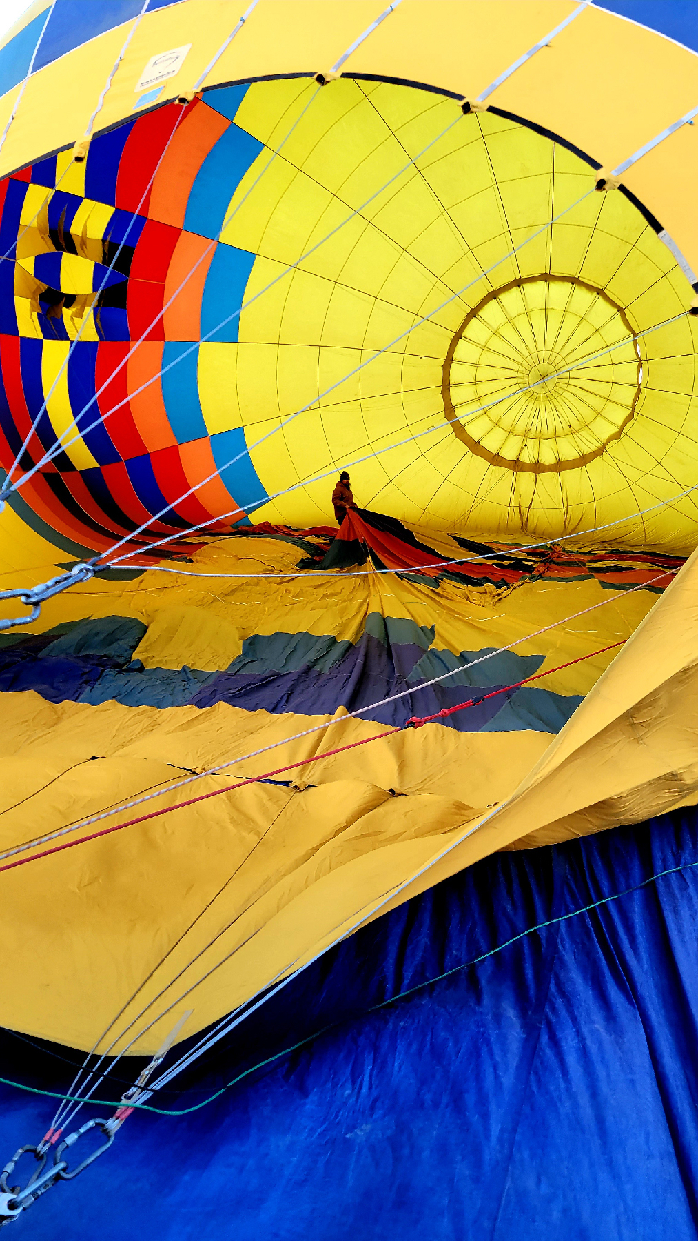 A hot-air balloon in Temecula, California, is inflated and ready to take for the skies.