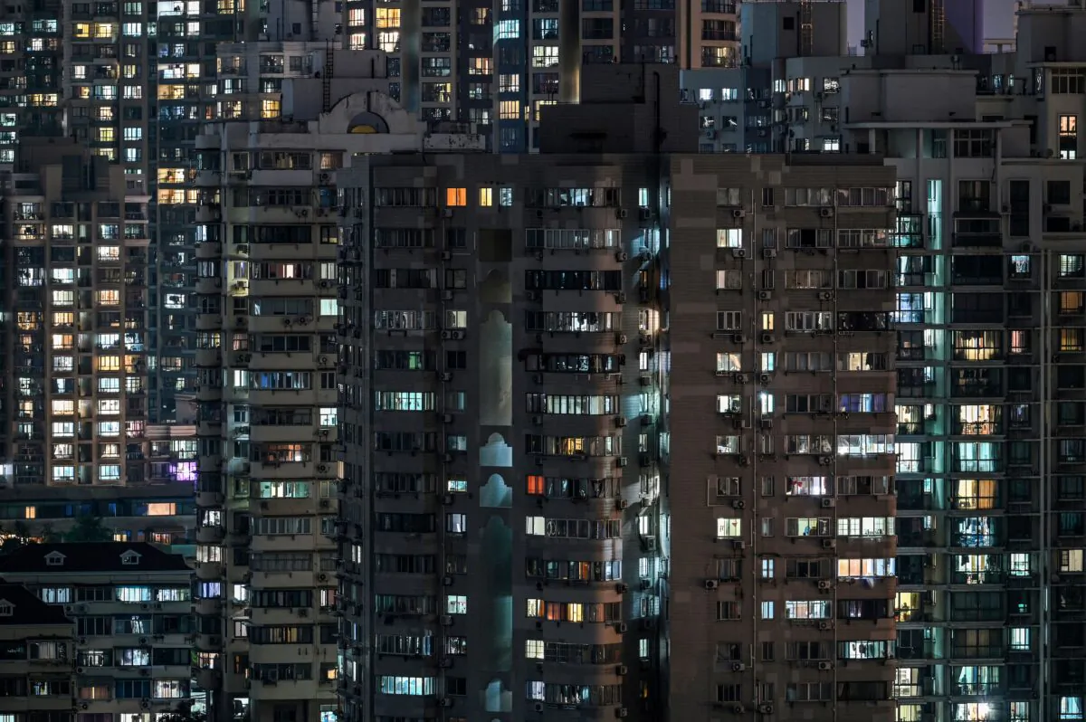View of residential units during a Covid-19 lockdown in the Jing'an district of Shanghai on April 21, 2022.(Hector Retamal/AFP via Getty Images)