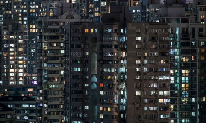 View of residential units during a Covid-19 lockdown in the Jing'an district of Shanghai on April 21, 2022.(Hector Retamal/AFP via Getty Images)