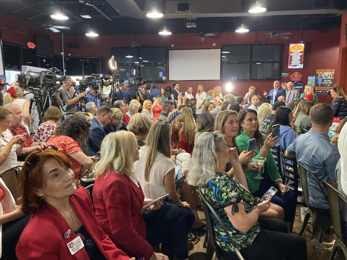 It was standing room only as a packed house awaited the arrival of Florida Governor Ron DeSantis for a press conference in Spring Hill, Florida on April 25, 2022. 