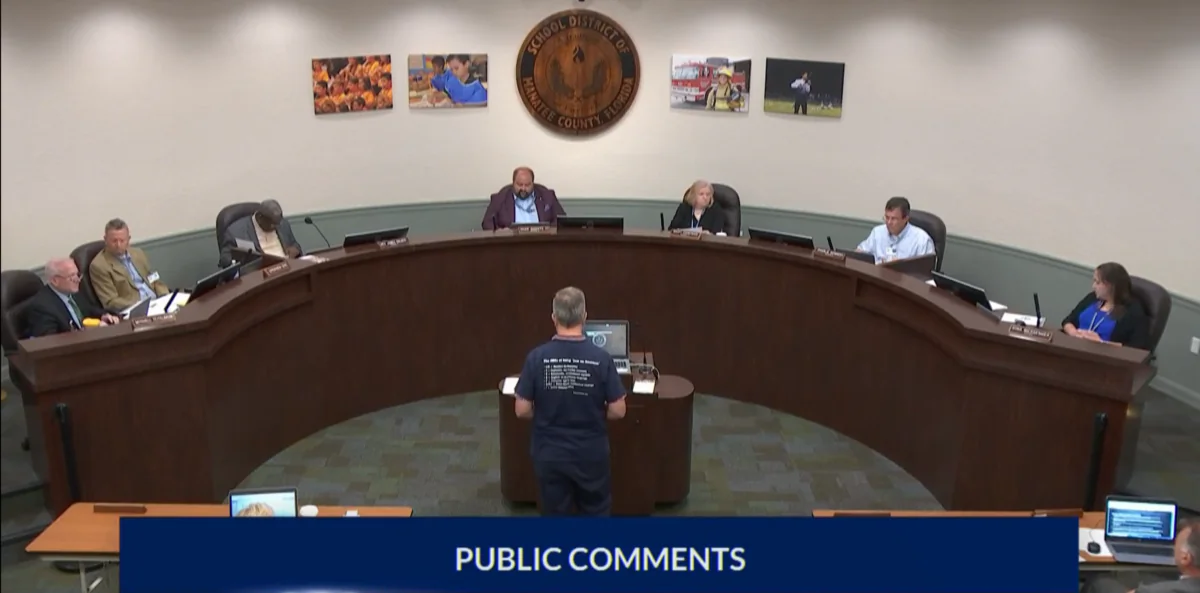 Screenshot of Manatee County resident Richard Tatem addressing the Manatee County School Board during public comments at the School Board Workshop on April 18, 2022 . (Manatee County School Board Workshop video)