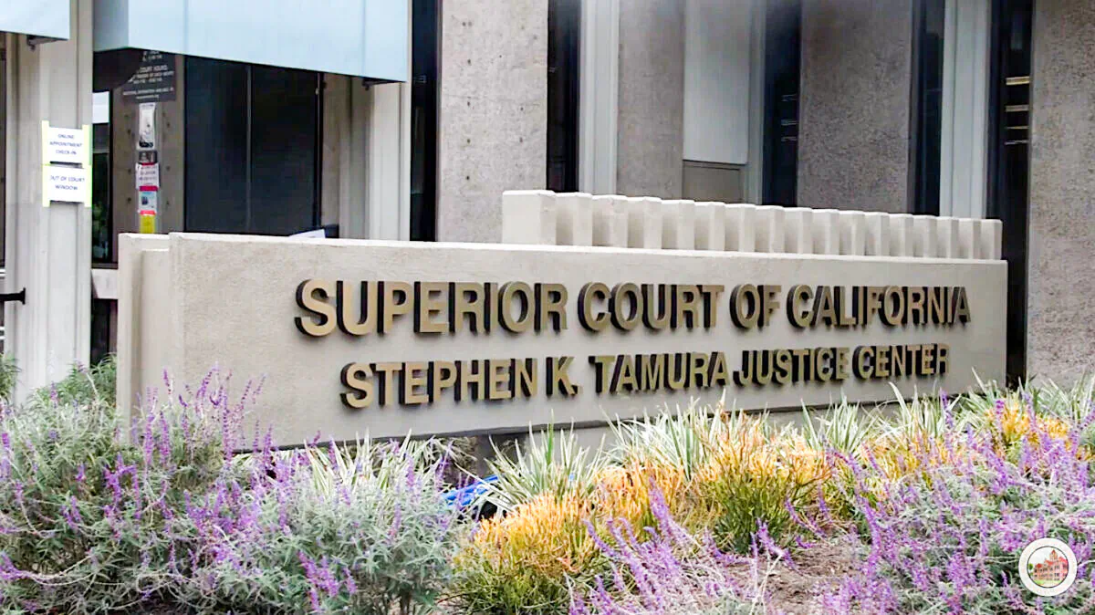 The new name for the Orange County Superior Court's West Justice Center is revealed in a livestreamed ceremony in Westminster, Calif., on Nov. 6, 2020. (Screenshot via Superior Court of California County of Orange)