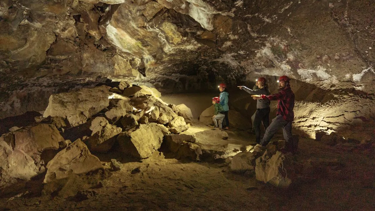 The lava tube caves are made up of a delicate ecosystem that includes several mineralizations on the walls, including hydrated white silica and brown-ish orange iron. (Chris Pleasance/Wanderlust/TNS)