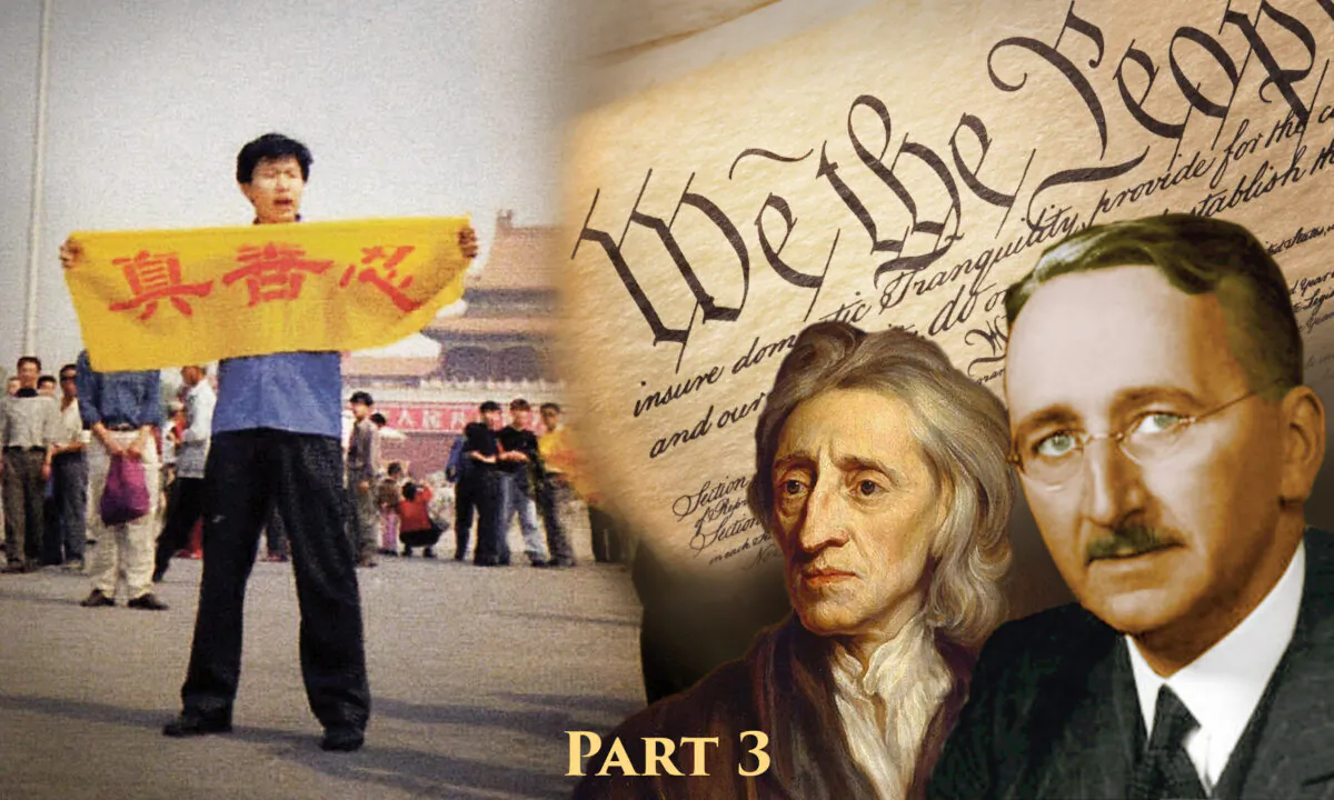 Left: (Minghui.org); Right: (Image has been cropped and color corrected - DickClarkMises/CC BY-SA 3.0, Rich Koele/Shutterstock, Public Domain)