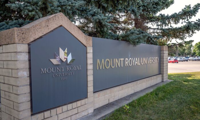 The sign at the entrance to Mount Royal University in Calgary on Sept. 4, 2020. (Jeff Whyte/Shutterstock)