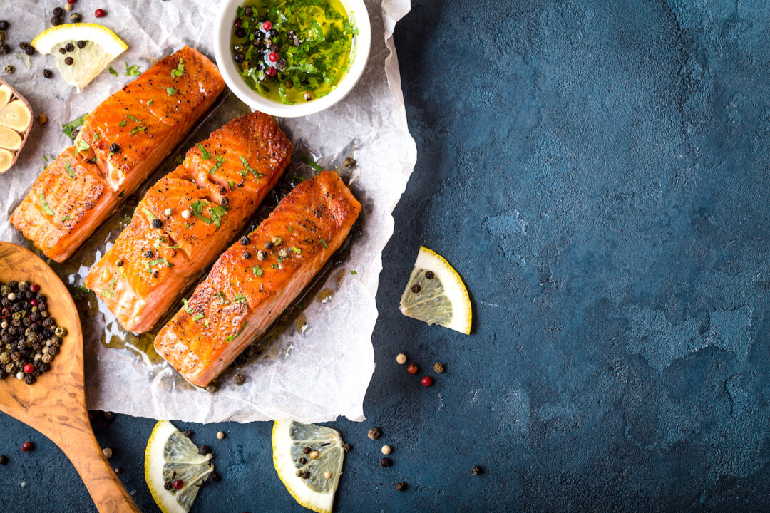 Seafood high in omega-3s include salmon, sardines, halibut, herring, mackerel, oysters, trout, tuna, shrimp, or scallops. (By Elena Eryomenko/Shutterstock)