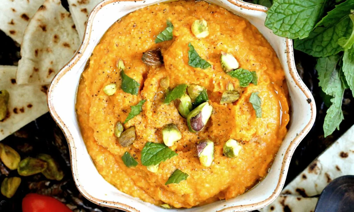 Orange sweet potato ramps up both the color and nutrition of hummus, while adding a sweet, nutty note. (Lynda Balslev for Tastefood)