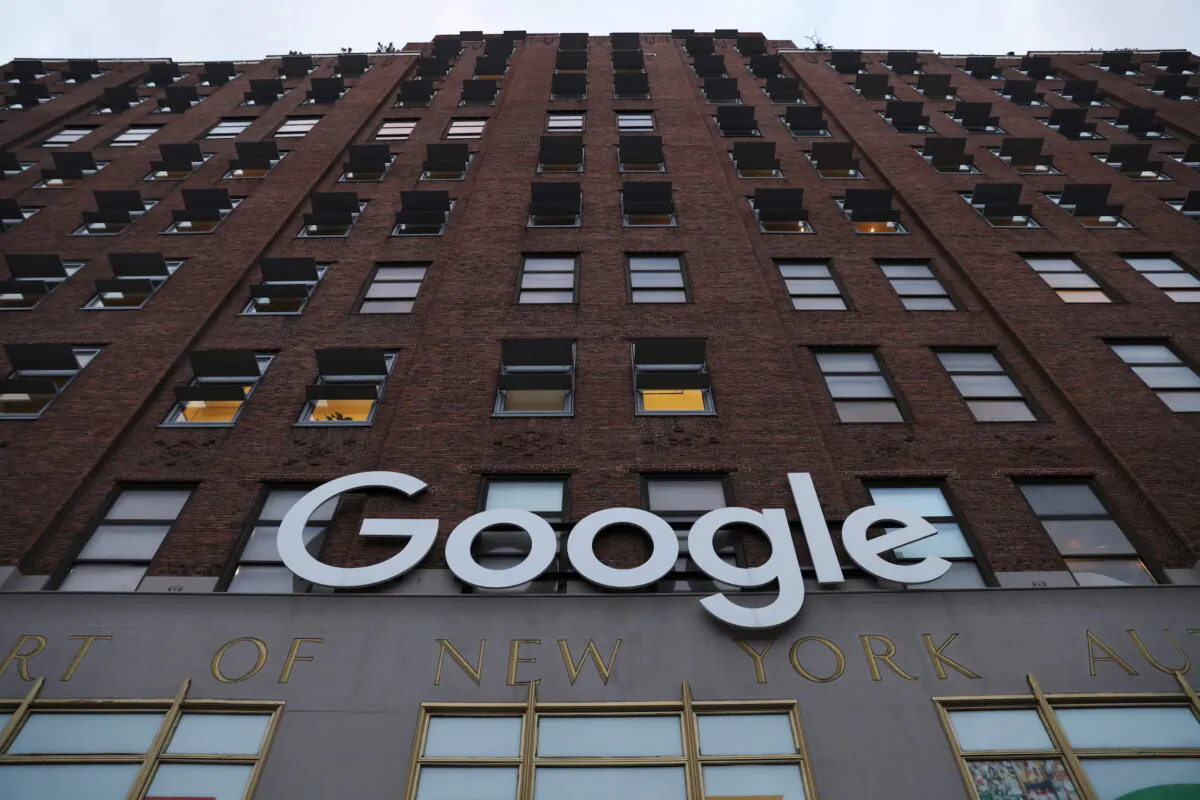 The logo for Google LLC is seen at their office in Manhattan, New York, on Nov. 17, 2021. (Andrew Kelly/Reuters)