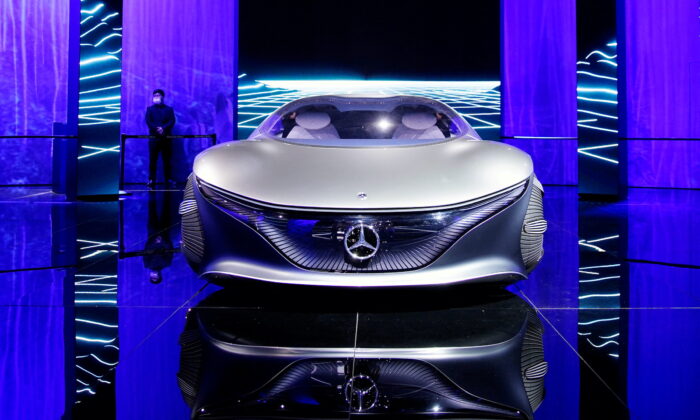 A Mercedes-Benz Vision AVTR concept vehicle is seen displayed during a media day for the Auto Shanghai show on April 19, 2021. (Aly Song/Reuters)
