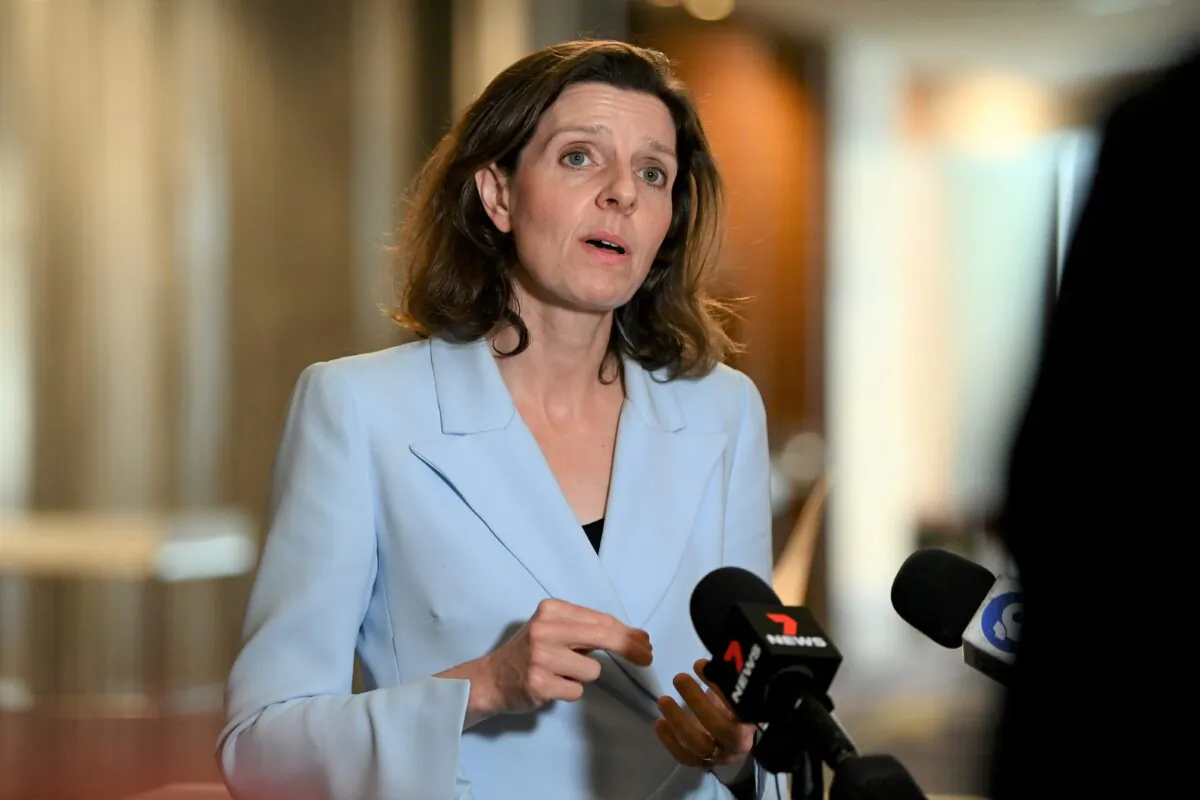 Federal Independent candidate for Wentworth Allegra Spender speaks to the media during a press conference following the Fuel Security Summit in Sydney, Australia, on April 21, 2022. (AAP Image/Bianca De Marchi)