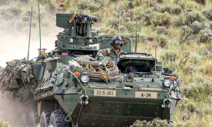 A Stryker vehicle from the U.S. Army's Company A, 5th Battalion, 20th Infantry Regiment, returns to base camp at the Yakima Training Center in Yakima, Washington in this undated photo. A 20-year-old soldier was killed in a “vehicle accident” at the training center on April 25, 2022. (General Dynamics/Getty Images)