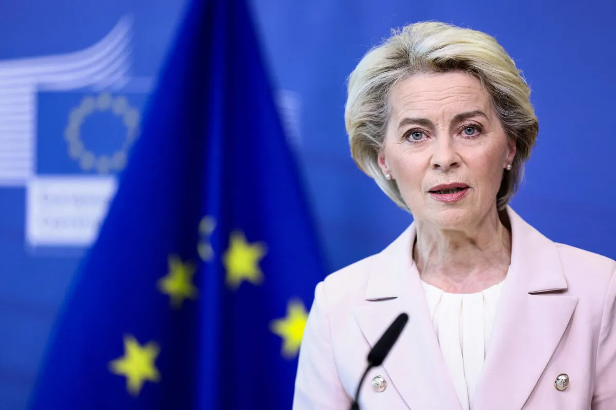 European Commission President Ursula von der Leyen makes a statement in Brussels on April 27, 2022. (Kenzo Tribouillard/AFP via Getty Images)