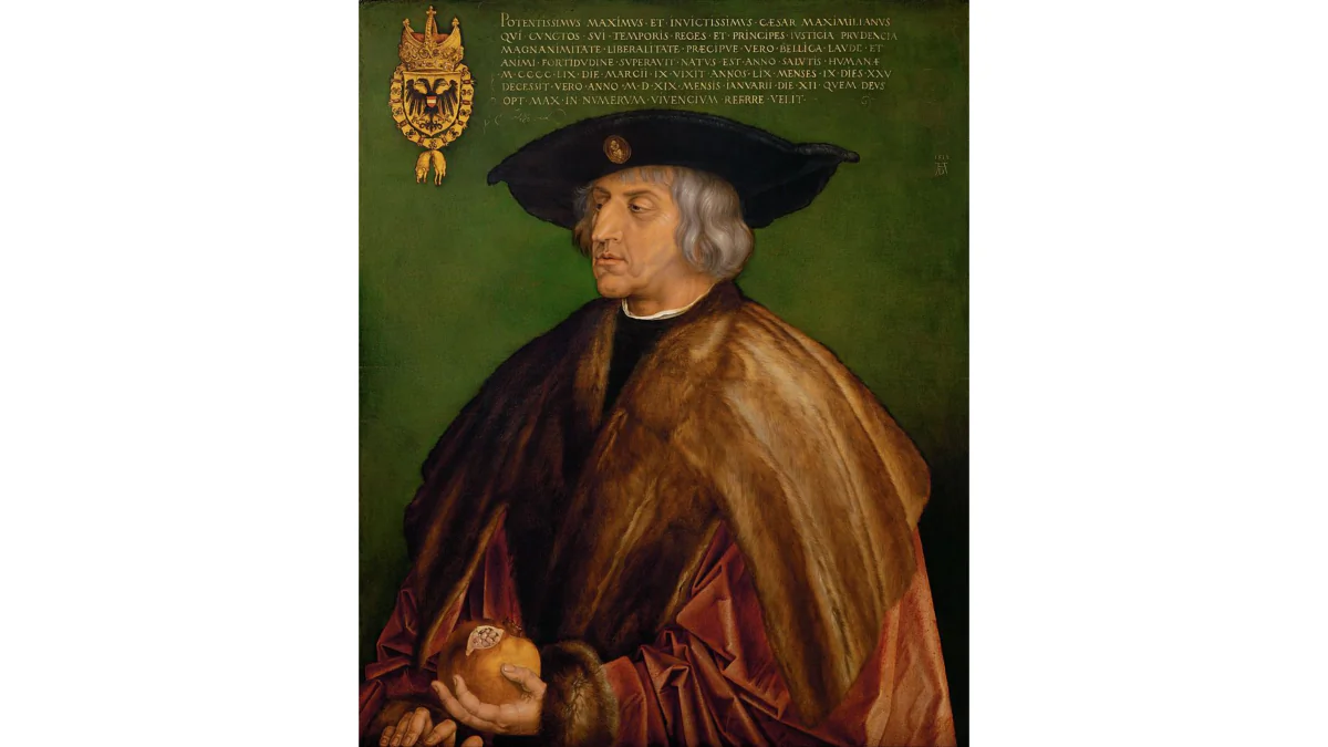 “Portrait of Emperor Maximilian 1st,” 1519, by Albrecht Dürer. Oil on panel, Kunsthistorisches Museum, Wien, Germany. (Public Domain)