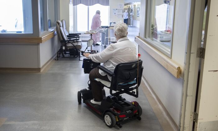 Residents are shown at Idola Saint-Jean long-term care home in Laval, Que., February 25, 2022. (The Canadian Press/Graham Hughes)