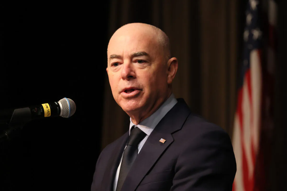 U.S. Secretary of Homeland Security Alejandro Mayorkas speaks during a convention in New York City on April 8, 2022. (Michael M. Santiago/Getty Images)