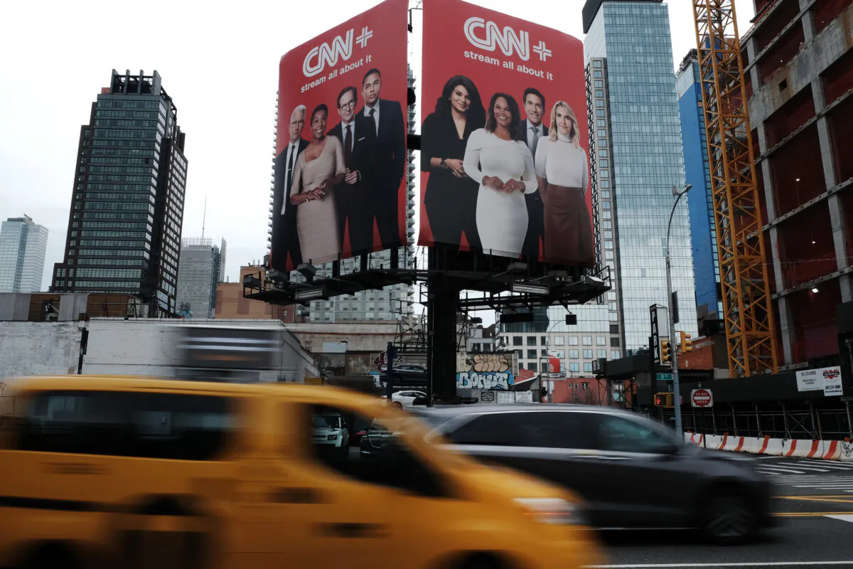 An advertisement for CNN+ is displayed in Manhattan in New York on April 21, 2022. (Spencer Platt/Getty Images)