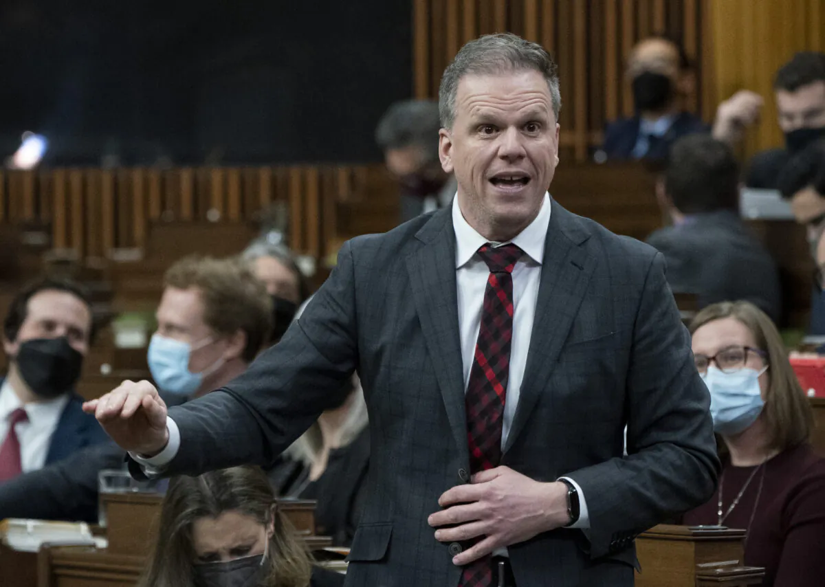 Then leader of the Government in the House of Commons Mark Holland rises during Question Period in Ottawa on Feb. 15, 2022. (Adrian Wyld/The Canadian Press)