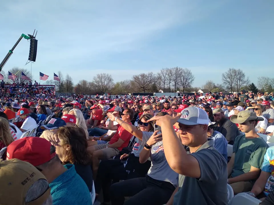 As the May 3 Primary Election is upon voters and the candidates vying for offices, a large crowd turned out for the Donald Trump Rally Save America Tour at the Delaware County Fairgrounds near Columbus, Ohio on April 23. (Michael Sakal/The Epoch Times)