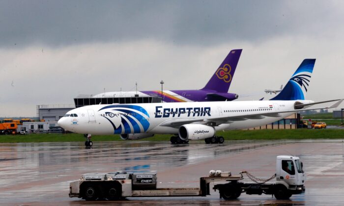 This picture taken on May 19, 2016, shows an Egyptair Airbus A330 from Cairo taxiing at the Roissy-Charles De Gaulle airport near Paris after its landing a few hours after the MS804 Egyptair flight went missing. (Thomas Samson/AFP via Getty Images)