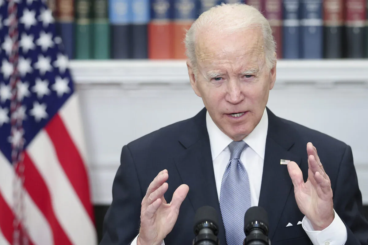 President Joe Biden delivers remarks on Russia and Ukraine from the Roosevelt Room of the White House on April 21, 2022. (Win McNamee/Getty Images)