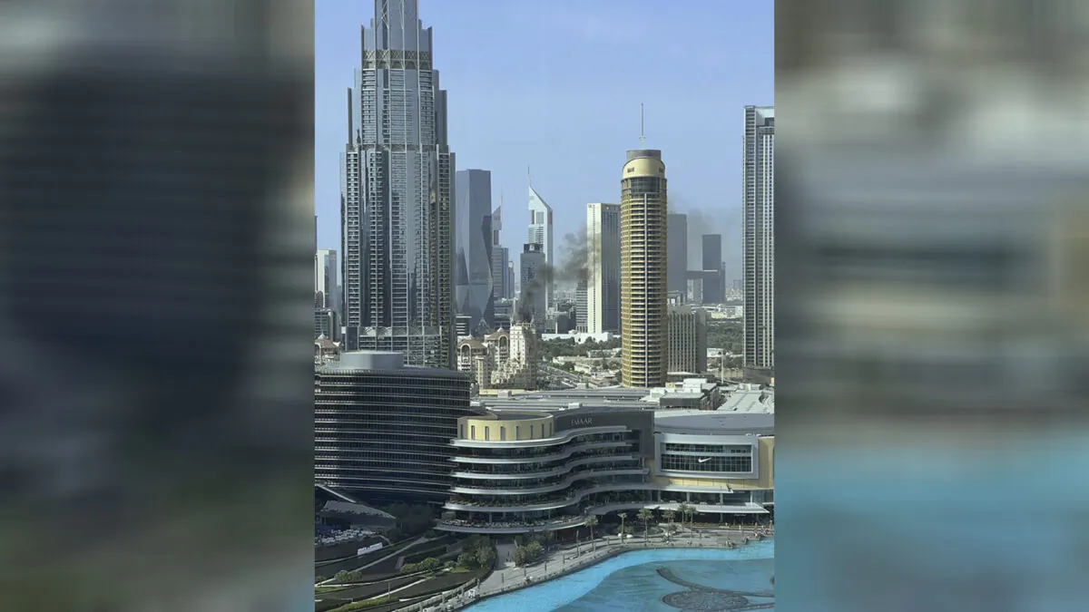Smoke fills the sky in downtown Dubai, United Arab Emirates, from a fire on April 27, 2022. (Florian Kriechbaumer/@djflore via AP)