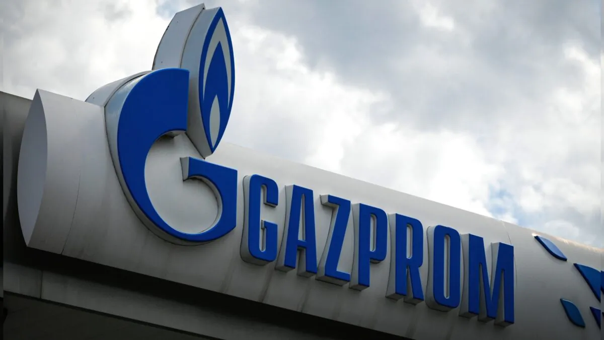 The logo of Russia's energy giant Gazprom is pictured at one of its petrol stations in Sofia, Bulgaria, on April 27, 2022. (Nikolay Doychinov/AFP via Getty Images)
