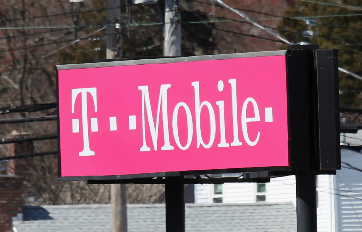 A T-Mobile store sign in Huntington Station, New York, on March 26, 2020. (Bruce Bennett/Getty Images)