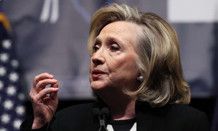 Former Secretary of State Hillary Clinton speaks during an event in New York City on Feb. 17, 2022. (Michael M. Santiago/Getty Images)