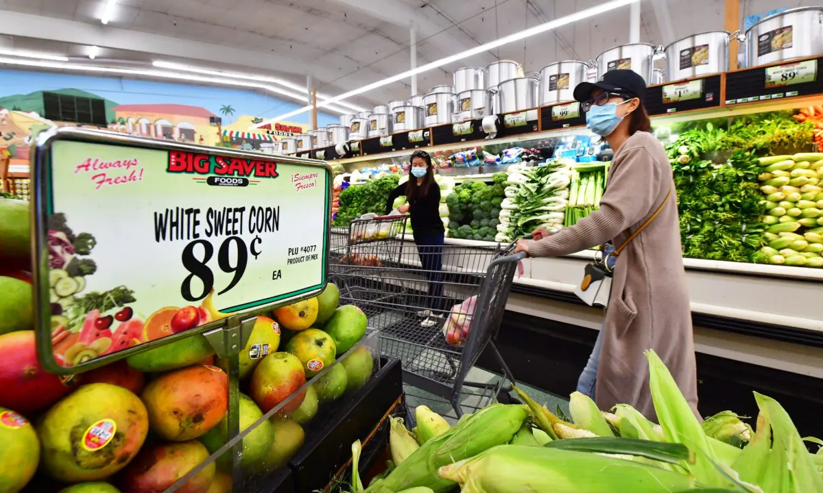 A woman shops for groceries in Rosemead, Calif., on April 21, 2022. Inflation reached a four-decade high of 8.5 percent in March. (Frederic J. Brown/AFP via Getty Images)