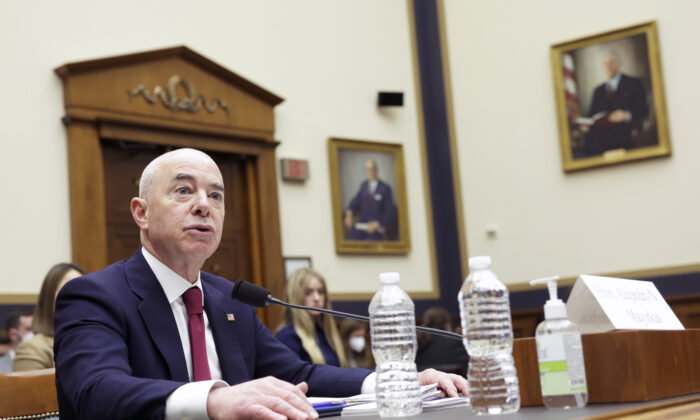 U.S. Homeland Security Secretary Alejandro Mayorkas testifies before the House Judicary Committee at the Rayburn House Office Building on April 28, 2022 in Washington. (Kevin Dietsch/Getty Images)