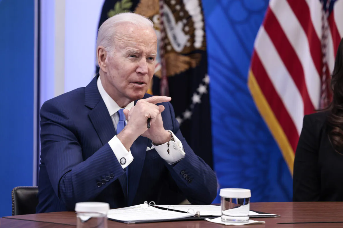 U.S. President Joe Biden gives remarks before meeting with small business owners in the South Court Auditorium of the White House in Washington on April 28, 2022. (Anna Moneymaker/Getty Images)