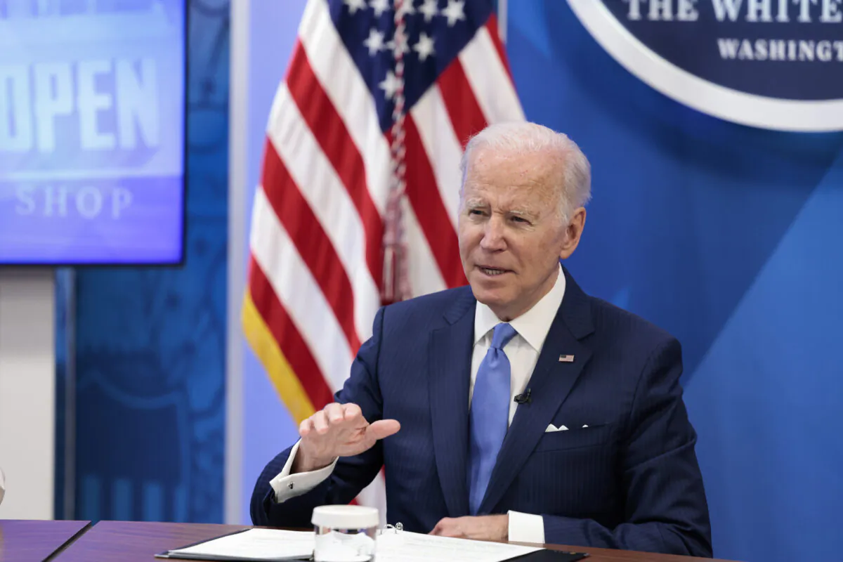 President Joe Biden gives remarks before meeting with small-business owners in the South Court Auditorium of the White House on April 28, 2022. (Anna Moneymaker/Getty Images)