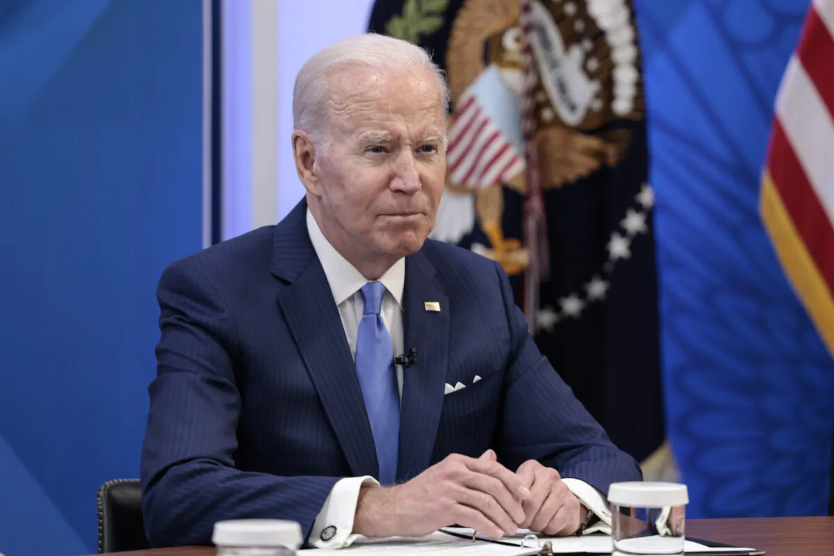 President Joe Biden gives remarks before meeting with small business owners in the South Court Auditorium of the White House, in Washington, on April 28, 2022. (Anna Moneymaker/Getty Images)