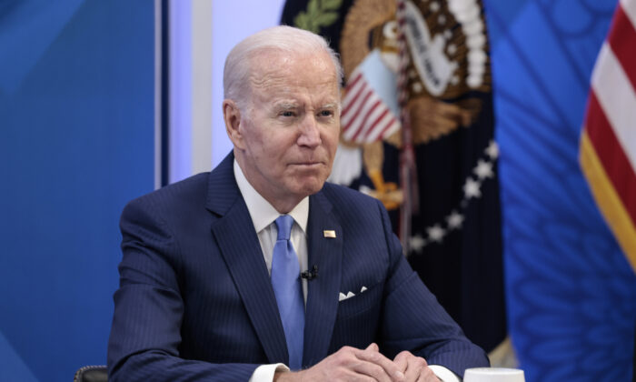 President Joe Biden gives remarks before meeting with small business owners in the South Court Auditorium of the White House, in Washington, on April 28, 2022. (Anna Moneymaker/Getty Images)