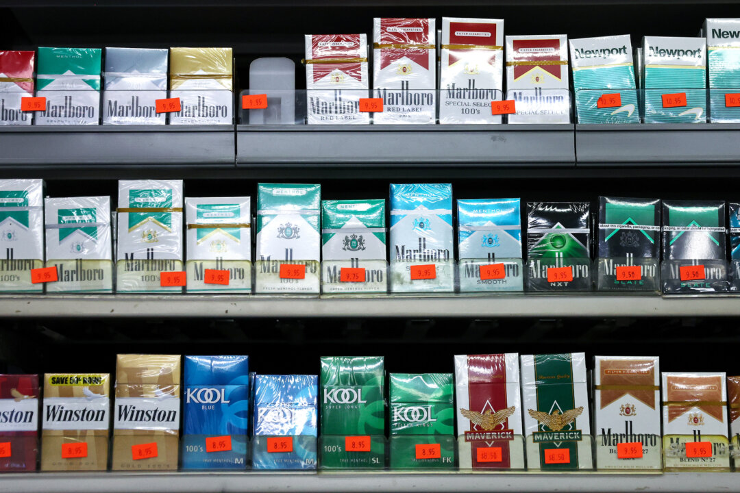 Packs of menthol-flavored and non-menthol cigarettes are displayed for sale in a smoke shop in Los Angeles, Calif., on April 28, 2022. (Mario Tama/Getty Images)