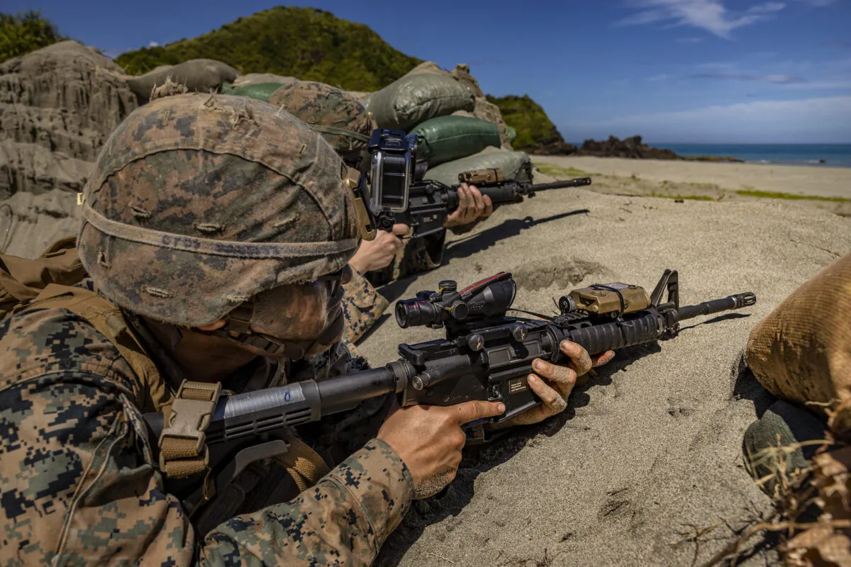 U.S. Marines take part in a joint amphibious assault exercise off the waters of South China Sea in Claveria, Cagayan Province, Philippines, on March 31, 2022. (Ezra Acayan/Getty Images)