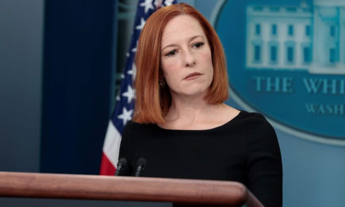 White House Press Secretary Jen Psaki speaks at a daily press conference in the James Brady Press Briefing Room of the White House in Washington, on April 27, 2022. (Anna Moneymaker/Getty Images)