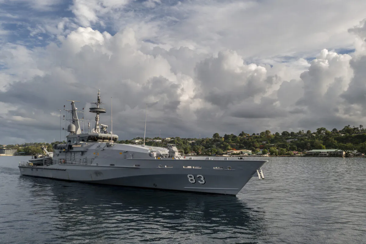 Armidale Class Patrol Boat, HMAS Armidale patrols the coast of Honiara, Solomon Islands on Dec. 4, 2021. (CPL Brodie Cross/ADF)