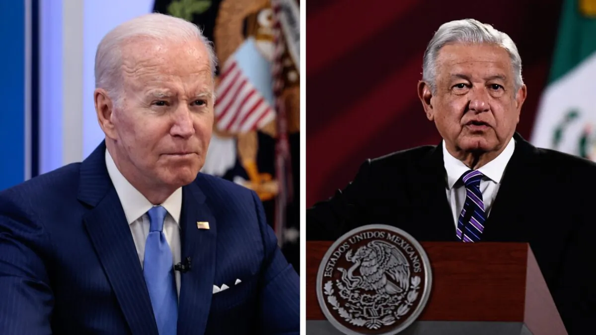 President Joe Biden gives remarks before meeting with small business owners in the South Court Auditorium of the White House in Washington, on April 28, 2022. (Anna Moneymaker/Getty Images); Mexico's President Andres Manuel Lopez Obrador speaks during his daily morning press conference in Mexico City on April 11, 2022. (Claudio Cruz/AFP via Getty Images)