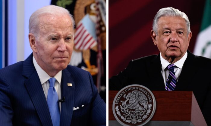 President Joe Biden gives remarks before meeting with small business owners in the South Court Auditorium of the White House in Washington, on April 28, 2022. (Anna Moneymaker/Getty Images); Mexico's President Andres Manuel Lopez Obrador speaks during his daily morning press conference in Mexico City on April 11, 2022. (Claudio Cruz/AFP via Getty Images)