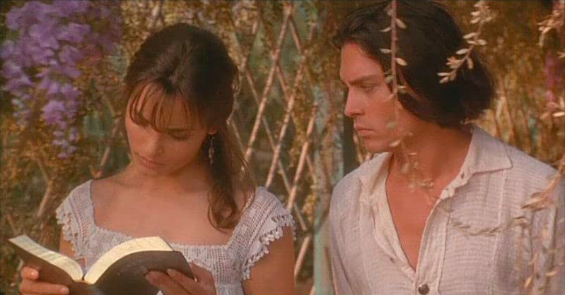 young woman reading book and young man in DON JUAN DEMARCO