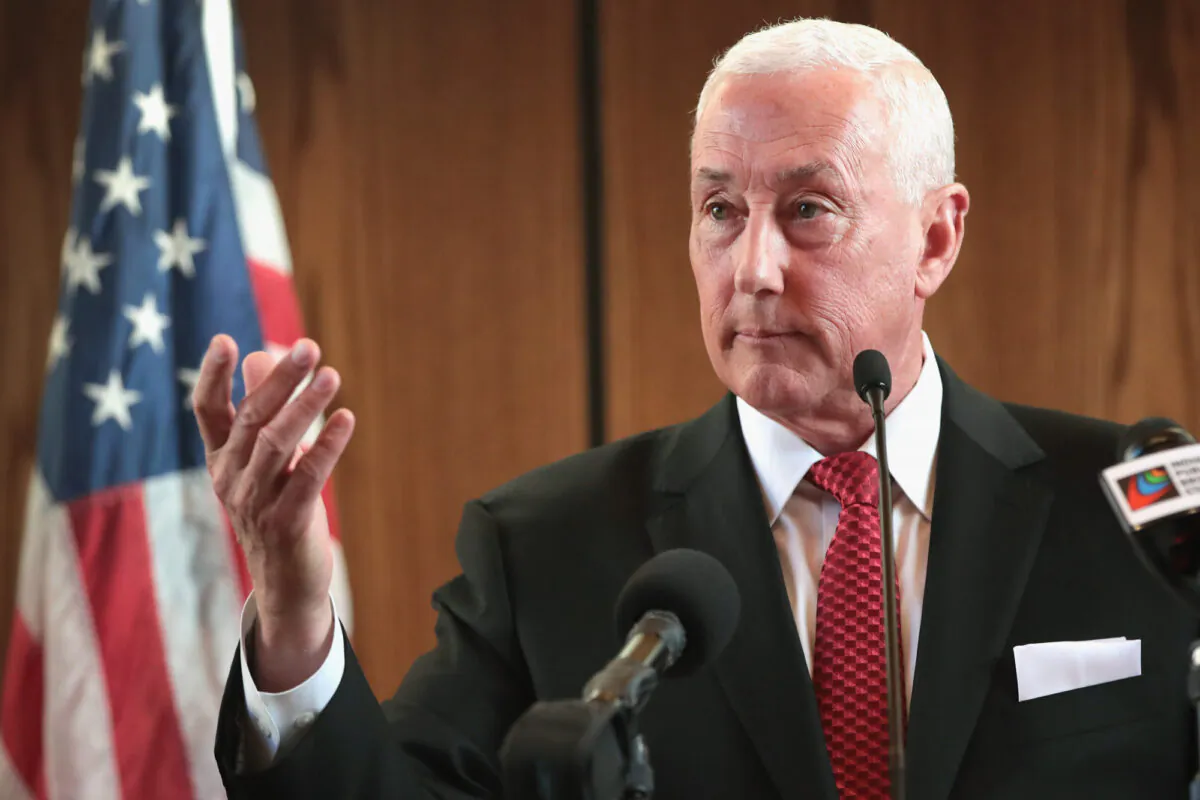 Greg Pence, Republican candidate for the U.S. House of Representatives, speaks to guests at a primary-night watch party in Columbus, Ind., on May 8, 2018. (Scott Olson/Getty Images)