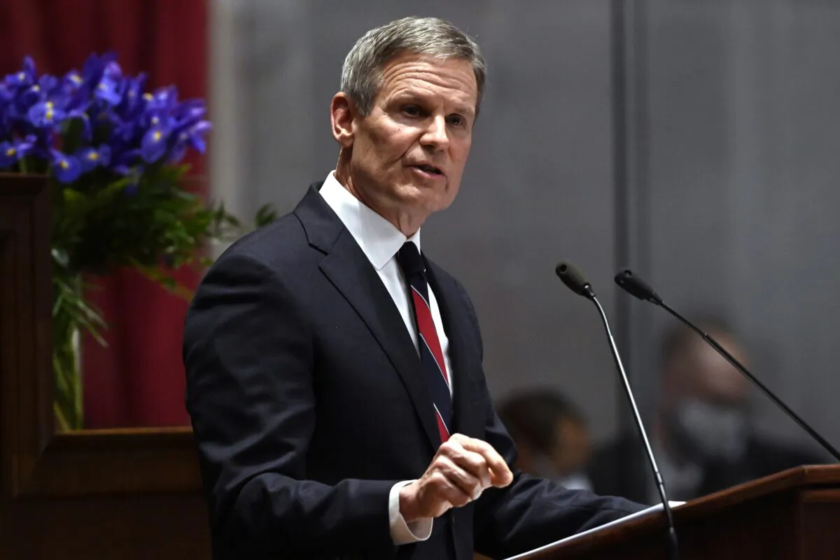 Tennessee Gov. Bill Lee delivers his State of the State address in the House Chamber of the Capitol building in Nashville, Tenn., on Jan. 31, 2022. (Mark Zaleski/AP Photo)