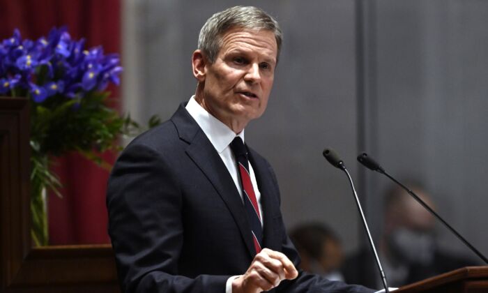 Tennessee Gov. Bill Lee delivers his State of the State address in the House Chamber of the Capitol building in Nashville, Tenn., on Jan. 31, 2022. (Mark Zaleski/AP Photo)