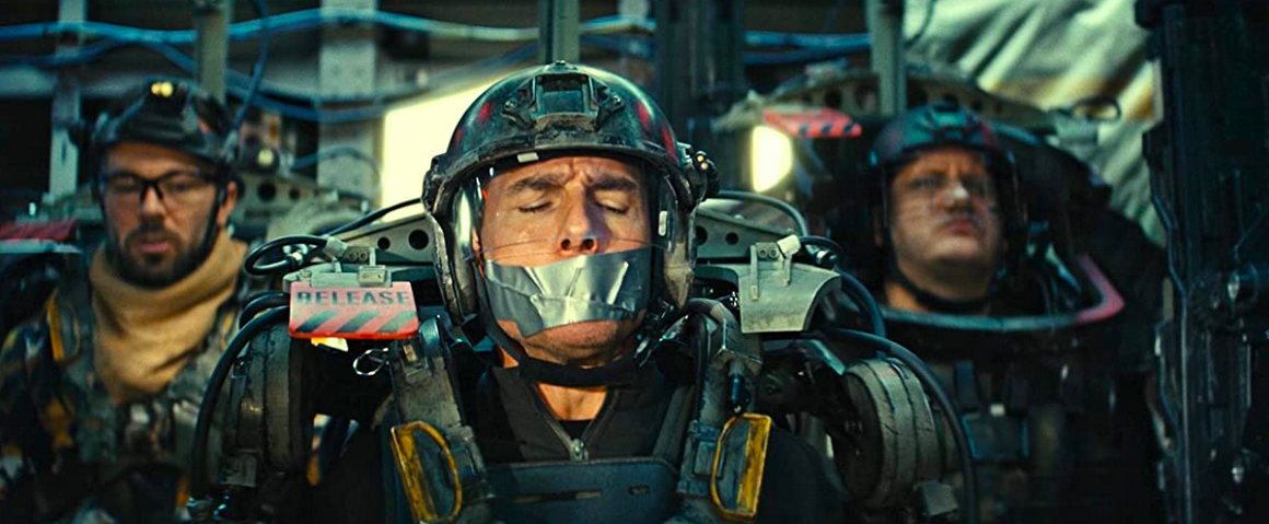 man with duct tape over his mouth in EDGE OF TOMORROW 